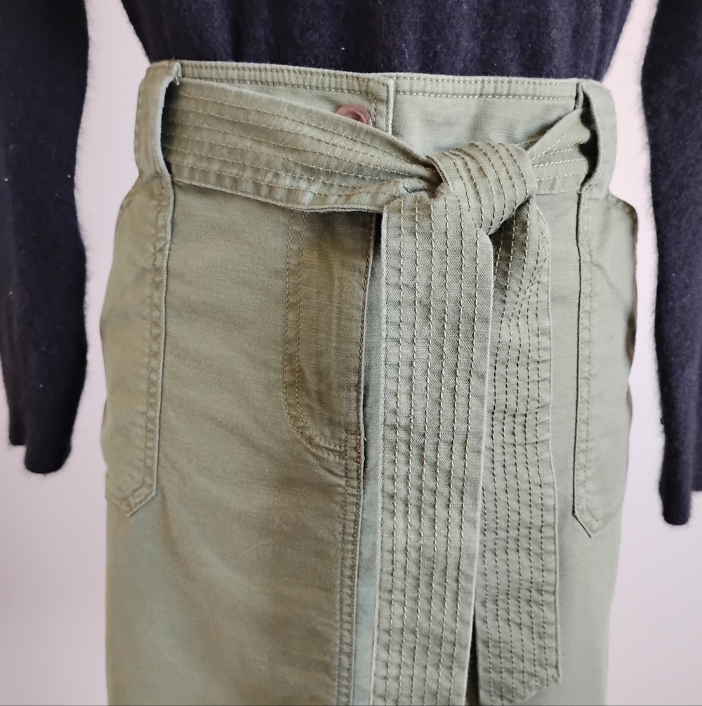 Talbots Military Safari Inspired Cotton Skirt Tie Belt Army Green Classic Sz 10 - Picture 4 of 16